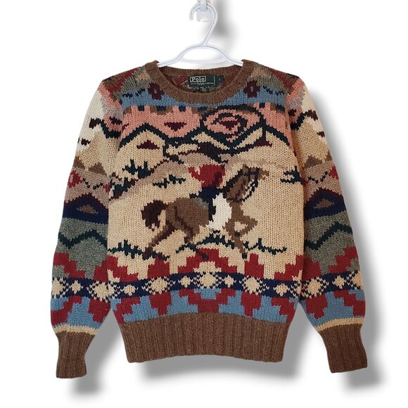 Rare Polo Ralph Lauren Cowboy Knit Sweater Brown Size XS - Picture 1 of 6